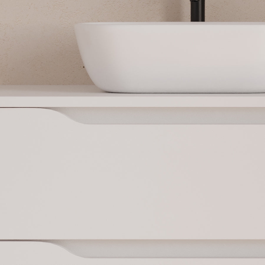 Meuble de salle de bain 120cm avec plateau et vasque à poser déportée à gauche Zeus - sans miroir - 2 tiroirs et un placard - ZARZA
