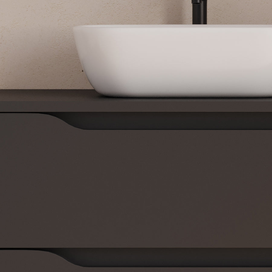 Meuble de salle de bain 120cm avec plateau et vasque à poser déportée à gauche Zeus - sans miroir - 2 tiroirs et un placard - ZARZA